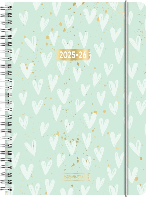 BRUNNEN Schülerkalender (2025/2026) "Hearts", 2 Seiten = 1 Woche, A5, 208 Seiten, PP-Umschlag, mint - 