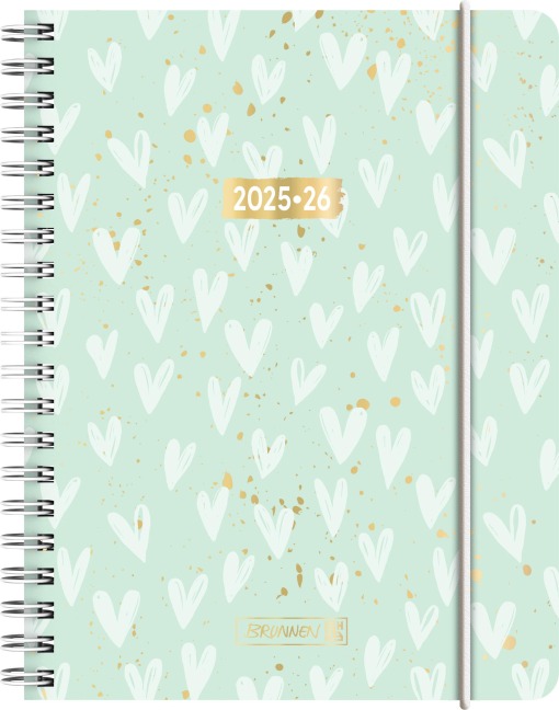 BRUNNEN Schülerkalender (2025/2026) "Hearts", 2 Seiten = 1 Woche, A6, 208 Seiten, PP-Umschlag, mint - 