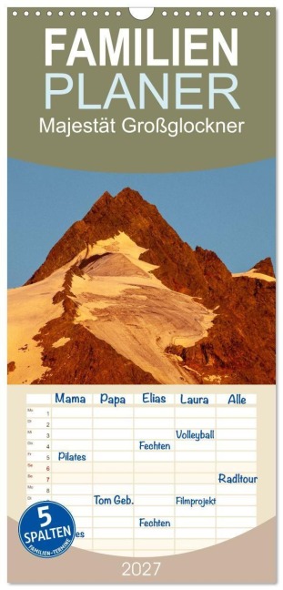 Familienplaner 2027 - Majestät Großglockner mit 5 Spalten (Wandkalender, 21 x 45 cm) CALVENDO - Christa Kramer