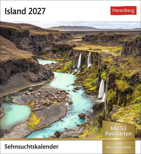 Island Sehnsuchtskalender 2027 - Wochenkalender mit 53 Postkarten - 