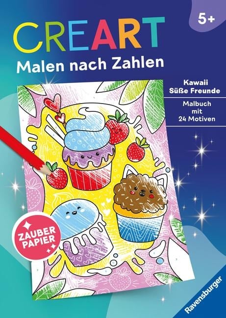 CreArt Malen nach Zahlen ab 5 - Zauberpapier: Kawaii Süße Freunde - 