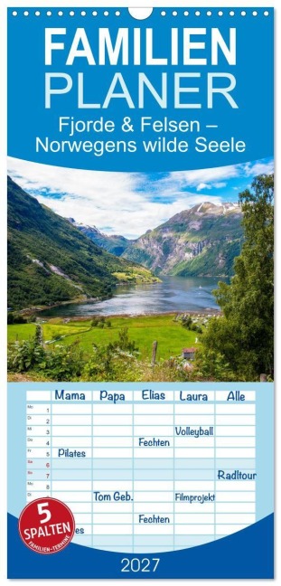 Familienplaner 2027 - Fjorde & Felsen - Norwegens wilde Seele mit 5 Spalten (Wandkalender, 21 x 45 cm) CALVENDO - Pixs:Sell