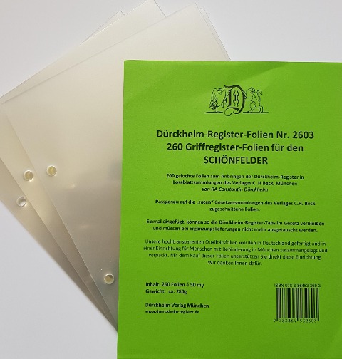 260 DürckheimRegister® -FOLIEN zum Einheften und Unterteilen der Gesetzessammlungen - 