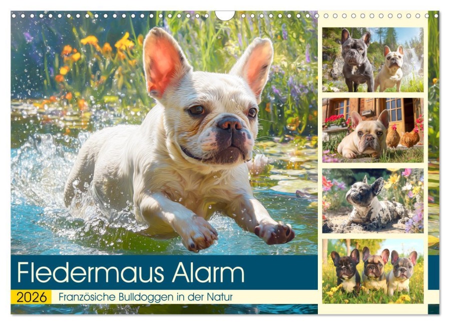Fledermaus Alarm. Französiche Bulldoggen in der Natur (Wandkalender 2026 DIN A3 quer), CALVENDO Monatskalender - Rose Hurley