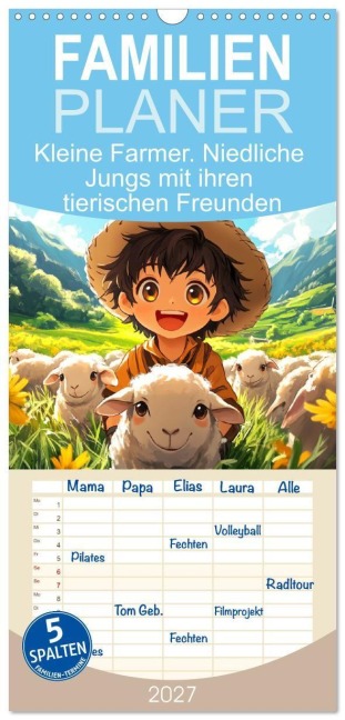 Familienplaner 2027 - Kleine Farmer. Niedliche Jungs mit ihren tierischen Freunden mit 5 Spalten (Wandkalender, 21 x 45 cm) CALVENDO - Rose Hurley
