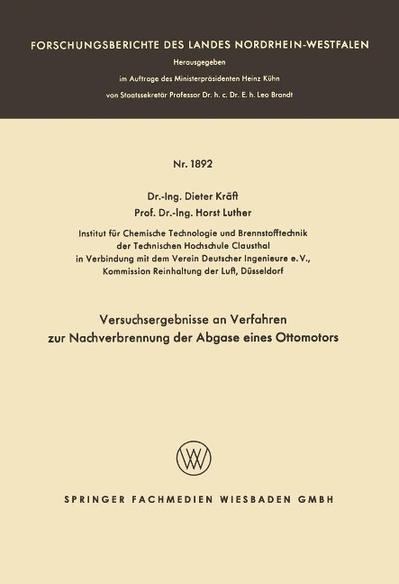 Versuchsergebnisse an Verfahren zur Nachverbrennung der Abgase eines Ottomotors - Dieter Kräft