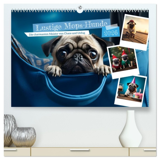 Lustige Mops-Hunde: Die charmanten Meister von Chaos und Unfug (hochwertiger Premium Wandkalender 2026 DIN A2 quer), Kunstdruck in Hochglanz - HollywayArt HollywayArt