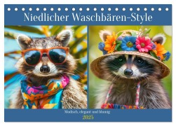 Niedlicher Waschbären-Style. Modisch, elegant und blumig (Tischkalender 2025 DIN A5 quer), CALVENDO Monatskalender - Rose Hurley
