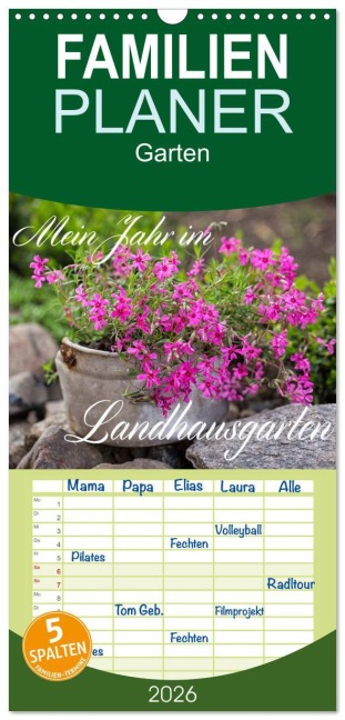 Familienplaner 2026 - Mein Jahr im Landhausgarten mit 5 Spalten (Wandkalender, 21 x 45 cm) CALVENDO - Andrea Haase