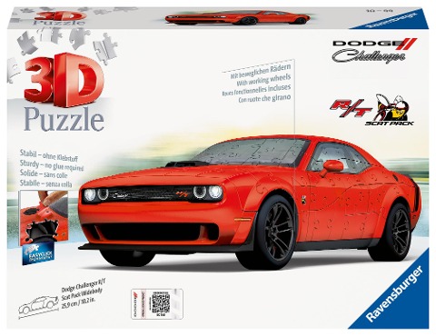 Ravensburger 3D Puzzle 11284 - Dodge Challenger R/T Scat Pack Widebody - Die Ikone unter den Muscle Cars als 3D Puzzle Auto - für Muscle Car Fans ab 10 Jahren - 