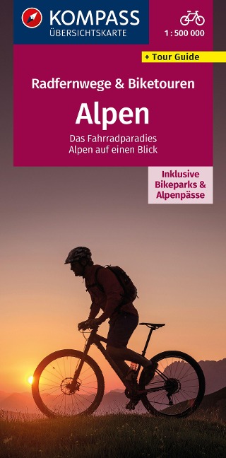 KOMPASS Radfernwegekarte Radfernwege & Biketouren Alpen - Übersichtskarte 1:500.000 - 