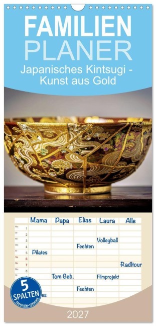 Familienplaner 2027 - Japanisches Kintsugi - Kunst aus Gold mit 5 Spalten (Wandkalender, 21 x 45 cm) CALVENDO - Torsten Irmer