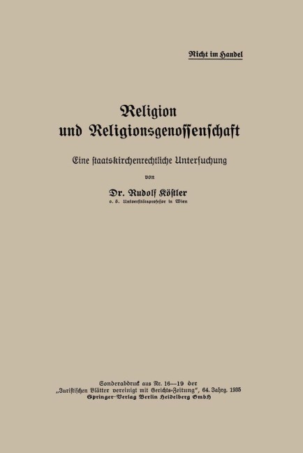 Religion und Religionsgenossenschaft - Rudolf Köstler