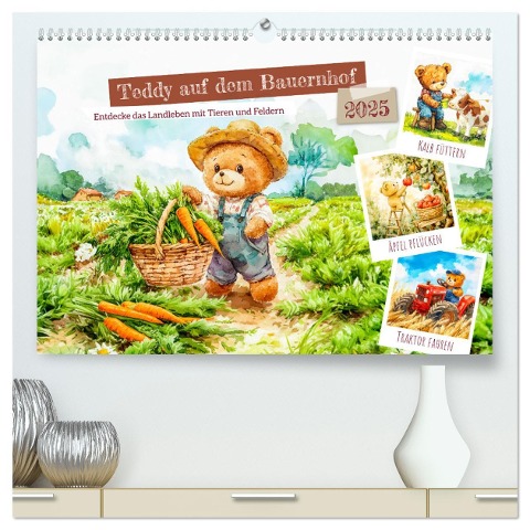 Teddy auf dem Bauernhof - Entdecke das Landleben mit Tieren und Feldern (hochwertiger Premium Wandkalender 2025 DIN A2 quer), Kunstdruck in Hochglanz - Anja Frost