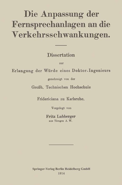 Die Anpassung der Fernsprechanlagen an die Verkehrsschwankungen - Fritz Lubberger