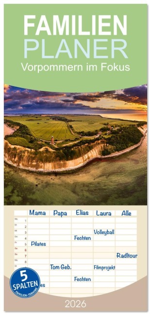 Familienplaner 2026 - Vorpommern im Fokus mit 5 Spalten (Wandkalender, 21 x 45 cm) CALVENDO - Stefan Dinse