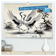 Eleganz der Kraniche - Majestätische Vögel in poetischer Tusche (hochwertiger Premium Wandkalender 2025 DIN A2 quer), Kunstdruck in Hochglanz - Anja Frost