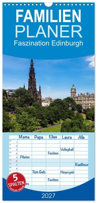 Familienplaner 2027 - Faszination Edinburgh mit 5 Spalten (Wandkalender, 21 x 45 cm) CALVENDO - Holger Much Photography Berlin
