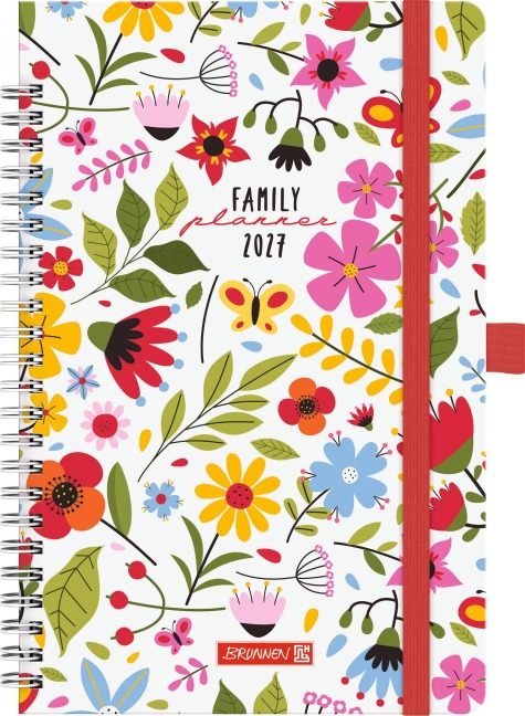 BRUNNEN 1070290037 Buchkalender Familienplaner 2027 "Flowers" A5, Papier - 