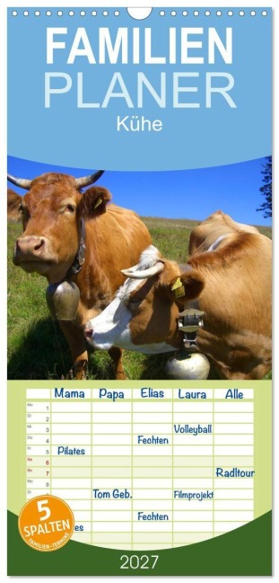 Familienplaner 2027 - Kühe mit 5 Spalten (Wandkalender, 21 x 45 cm) CALVENDO - Elisabeth Stanzer