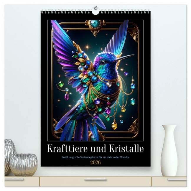 Krafttiere und Kristalle (hochwertiger Premium Wandkalender 2026 DIN A2 hoch), Kunstdruck in Hochglanz - Aria-Elena Leon