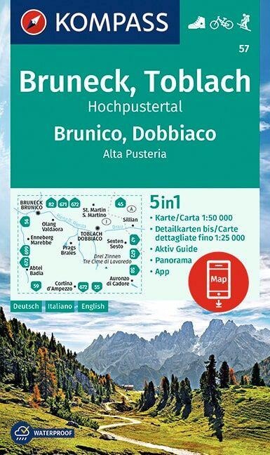 KOMPASS Wanderkarte 57 Bruneck, Toblach, Hochpustertal, Brunico, Dobbiaco, Alta Pusteria 1:50.000 - 