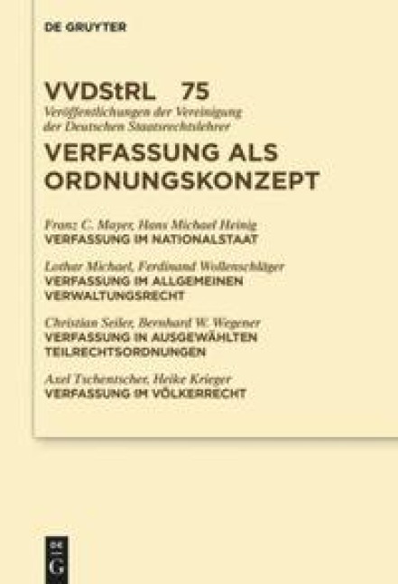 Verfassung als Ordnungskonzept - Franz Mayer, Hans Michael Heinig, Et Al., Lothar Michael