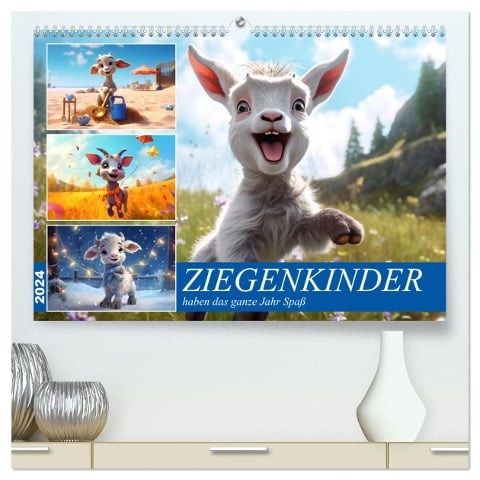 Ziegenkinder haben das ganze Jahr Spaß (hochwertiger Premium Wandkalender 2024 DIN A2 quer), Kunstdruck in Hochglanz - Sabine Löwer