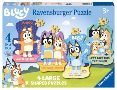 Cover-Bild zum Titel 'Ravensburger Kinderpuzzle 03132 - Bluey: Auf geht's! - 4 konturgeformte Puzzles mit 10, 12, 14 und 16 großen, stabilen Puzzleteilen, für kleine Bluey-Fans ab 3 Jahren' von ''