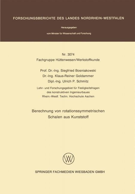 Berechnung von rotationssymmetrischen Schalen aus Kunststoff - Siegfried Bosniakowski