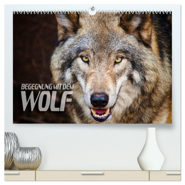 Begegnung mit dem Wolf (hochwertiger Premium Wandkalender 2026 DIN A2 quer), Kunstdruck in Hochglanz - Renate Bleicher
