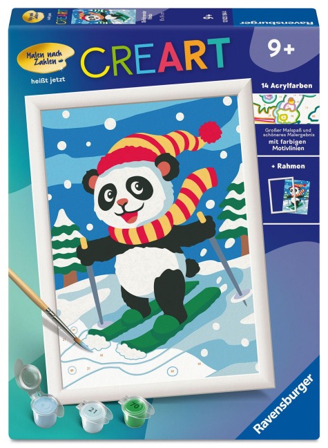 CreArt, Malen nach Zahlen Kinder - Skifahrender Panda - 