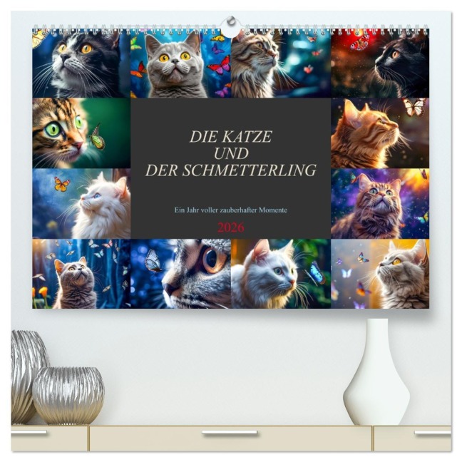 Die Katze und der Schmetterling (hochwertiger Premium Wandkalender 2026 DIN A2 quer), Kunstdruck in Hochglanz - Dirk Meutzner