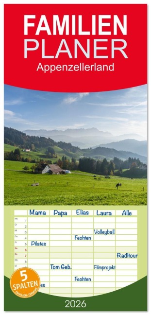 Familienplaner 2026 - Appenzellerland mit 5 Spalten (Wandkalender, 21 x 45 cm) CALVENDO - Conny Pokorny