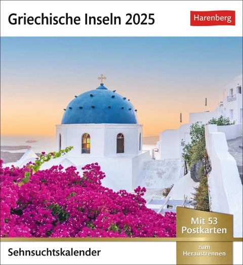 Griechische Inseln Sehnsuchtskalender 2025 - Wochenkalender mit 53 Postkarten - 