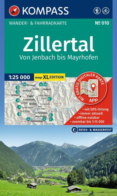 KOMPASS Wanderkarte 010 Zillertal - Von Jenbach bis Mayrhofen 1:25.000 - 
