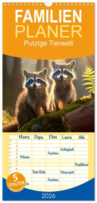 Familienplaner 2026 - Putzige Tierwelt - gemeinsam die Welt entdecken mit 5 Spalten (Wandkalender, 21 x 45 cm) CALVENDO - Peter Roder