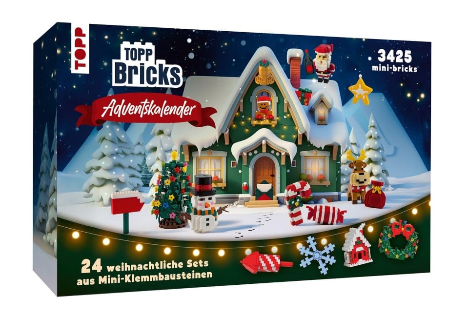 TOPP Bricks Adventskalender - 24 weihnachtliche Sets aus Mini-Klemmbausteinen - 