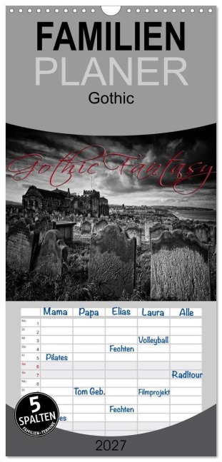 Familienplaner 2027 - Gothic Fantasy mit 5 Spalten (Wandkalender, 21 x 45 cm) CALVENDO - Martina Cross