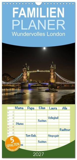 Familienplaner 2027 - Wundervolles London mit 5 Spalten (Wandkalender, 21 x 45 cm) CALVENDO - Dirk Meutzner