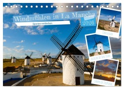 Cover-Bild zum Titel 'Windmühlen in La Mancha (Tischkalender 2026 DIN A5 quer), CALVENDO Monatskalender' von 'Frauke Scholz'