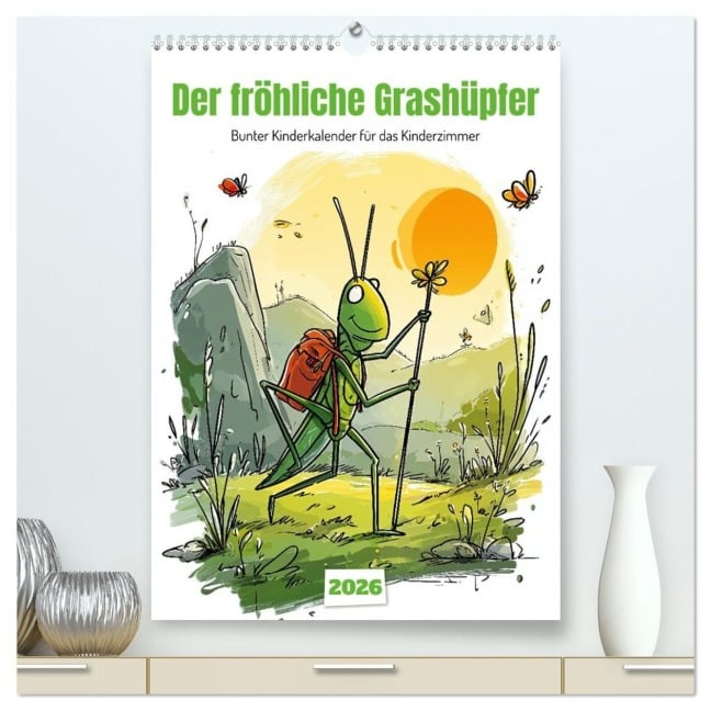 Der fröhliche Grashüpfer - bunter Kinderkalender für das Kinderzimmer (hochwertiger Premium Wandkalender 2026 DIN A2 hoch), Kunstdruck in Hochglanz - Mb Fotografie