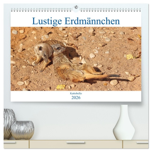 Lustige Erdmännchen (hochwertiger Premium Wandkalender 2026 DIN A2 quer), Kunstdruck in Hochglanz - Kattobello Kattobello