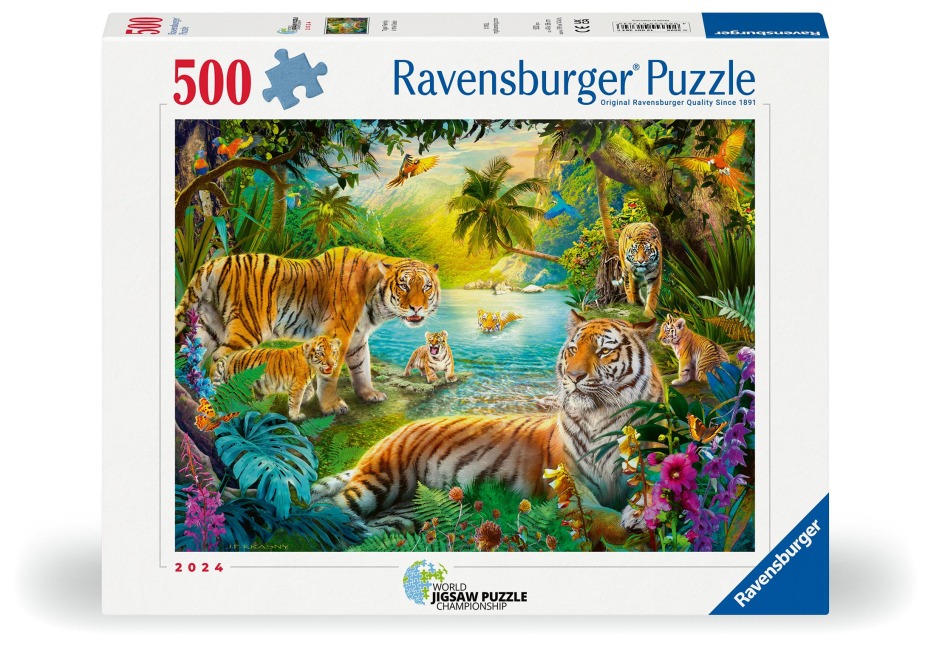 Erwachsenenpuzzle 500 Teile - Tigerfamilie in der Oase - 