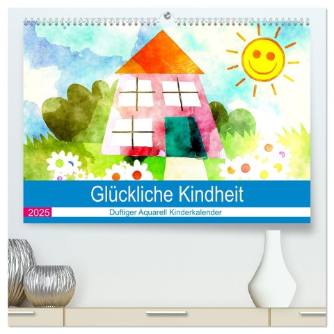 Glückliche Kindheit. Duftiger Aquarell Kinderkalender (hochwertiger Premium Wandkalender 2025 DIN A2 quer), Kunstdruck in Hochglanz - Rose Hurley