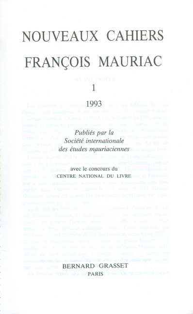 Nouveaux cahiers François Mauriac n°01 - François Mauriac