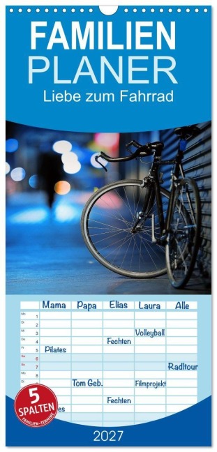 Familienplaner 2027 - Liebe zum Fahrrad mit 5 Spalten (Wandkalender, 21 x 45 cm) CALVENDO - Insideportugal Insideportugal
