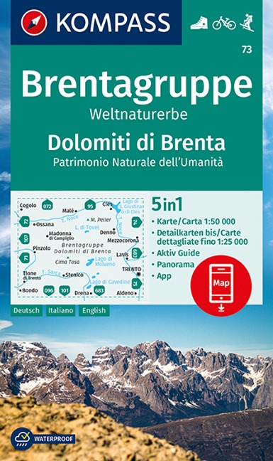 KOMPASS Wanderkarte 73 Brentagruppe, Weltnaturerbe, Dolomiti di Brenta 1:50.000 - 