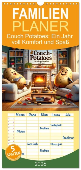 Familienplaner 2026 - Couch Potatoes: Ein Jahr voll Komfort und Spaß mit 5 Spalten (Wandkalender, 21 x 45 cm) CALVENDO - Artefacti Artefacti