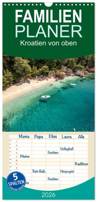 Familienplaner 2026 - Kroatien von oben mit 5 Spalten (Wandkalender, 21 x 45 cm) CALVENDO - Peter Schickert